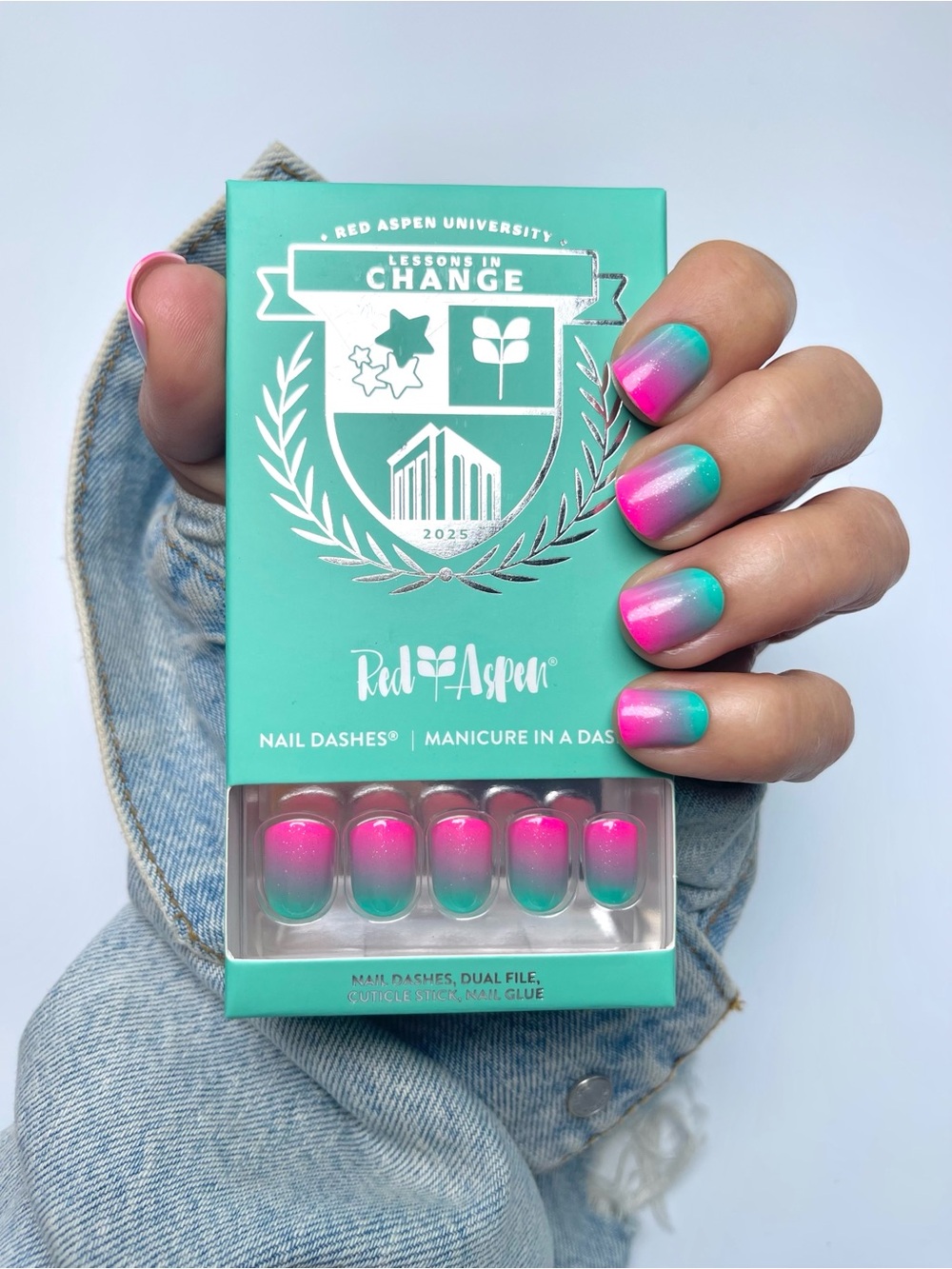 Red Aspen Pink to Teal Ombre Press-On Nails
